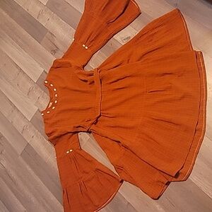 Orvis Orange Embellished Bell Sleeve Sundress With Shells & Belt Size 8